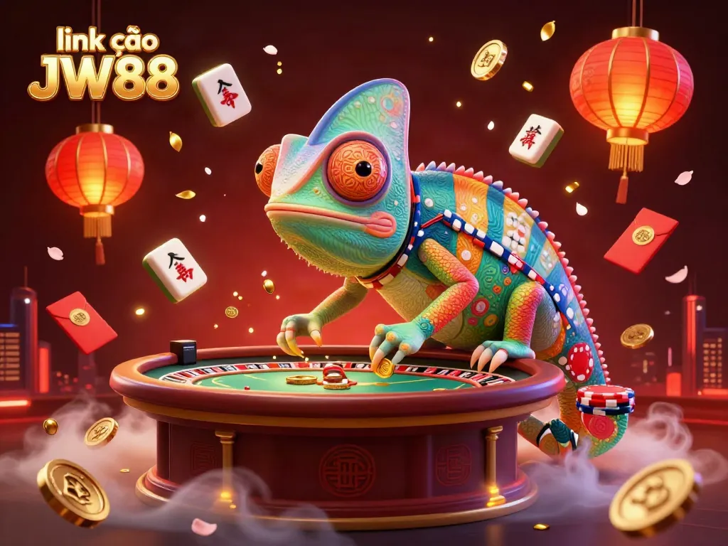 Experience the vibrant energy of link vào JW88 with engaging casino elements in a lively 3D illustration.