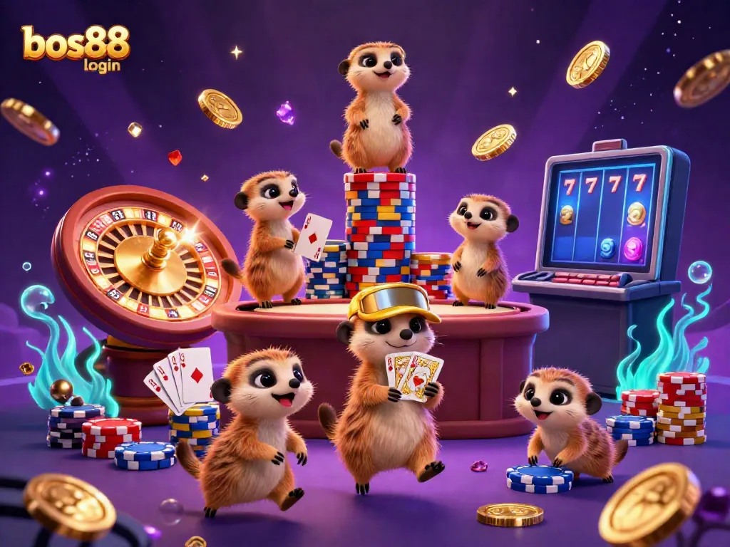 Enter the exciting world of bos88 login with this animated scene of meerkats operating a vibrant casino, packed with action and rewards.
