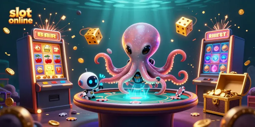 Menangkan slot online dengan karakter kartun alien dan mesin slot yang luar biasa di lingkungan kasino futuristik.