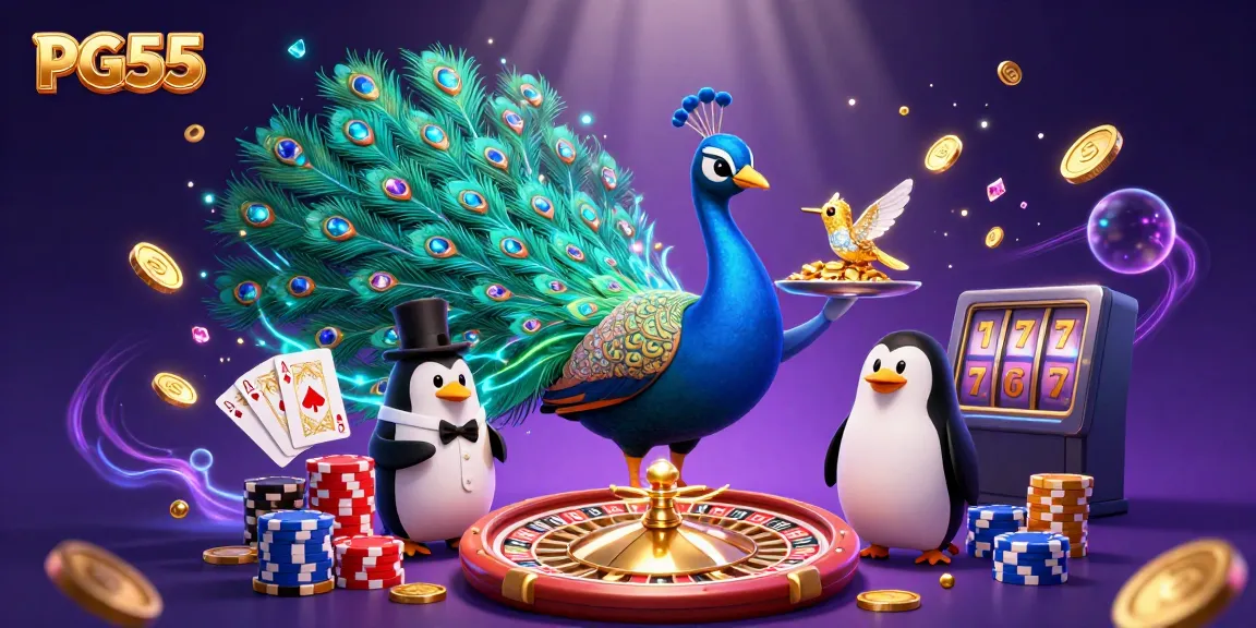 Engaging PG55 gambling scene featuring cartoon characters and vibrant casino elements.