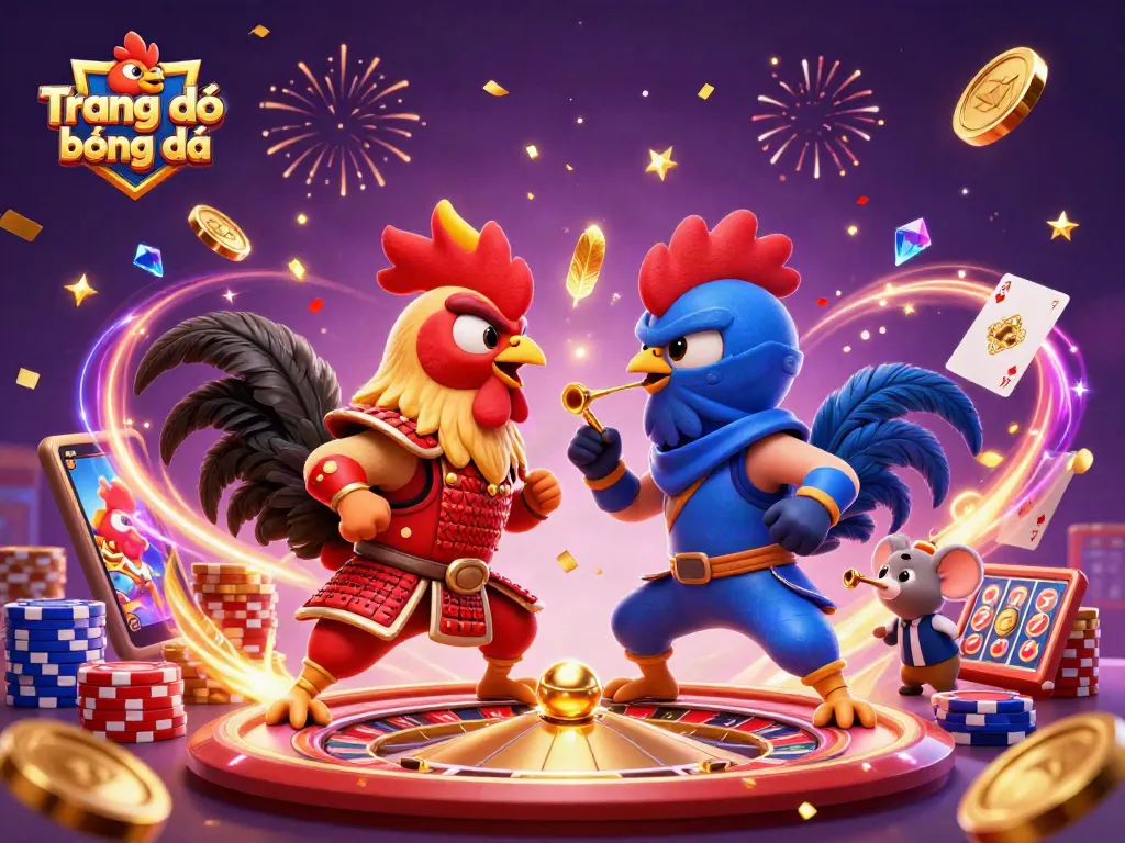 Engage in Trang cá độ bóng đá with vivid 3D fighting roosters and dynamic casino elements.