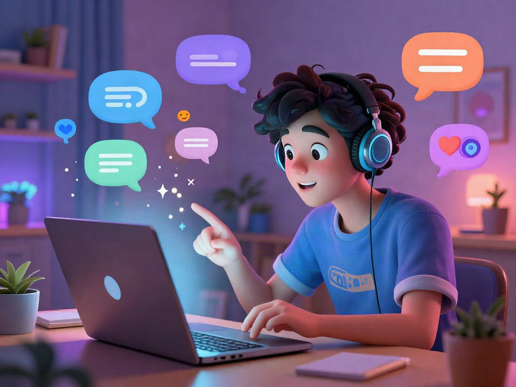 Engaging visual of a whimsical character exploring hentai ai chat features in a vibrant digital landscape