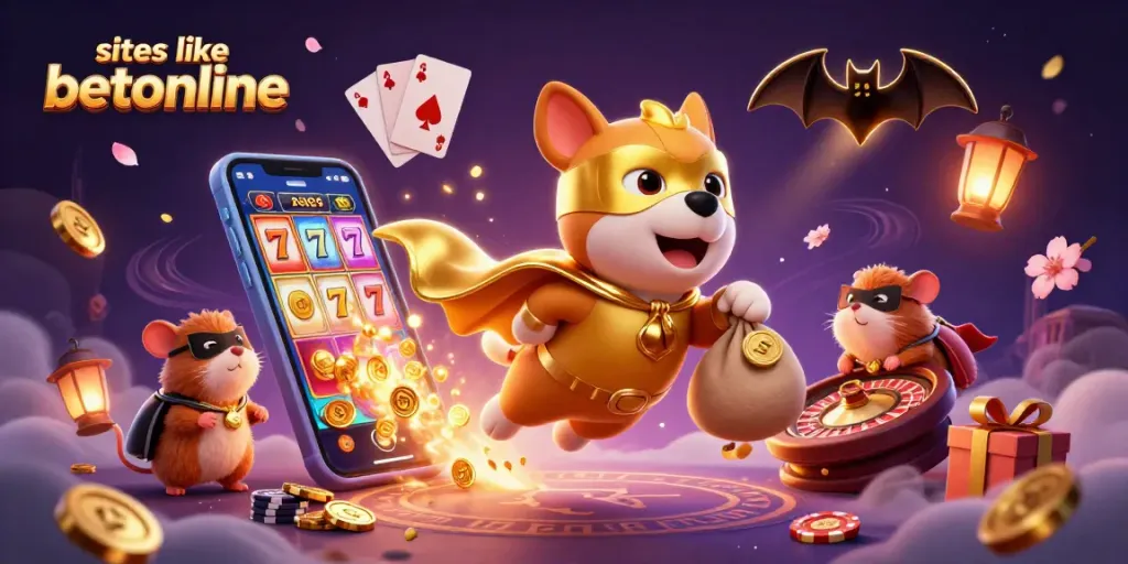 Experience exciting games like sites like betonline with a colorful dynamic illustration of a superhero dog.