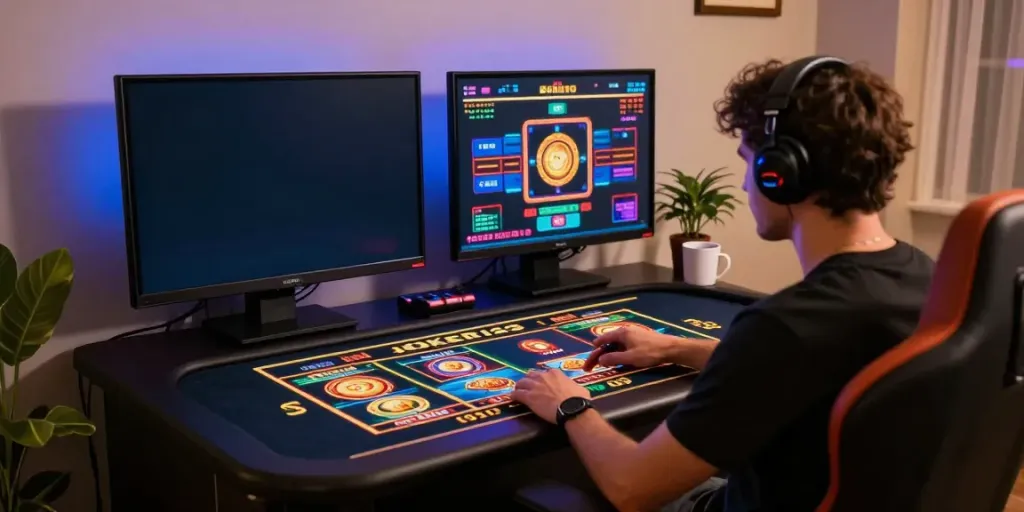 ผู้เล่นกำลังสนุกกับเกมสล็อต JOKER123 บน joker123-slots.org/ ในบรรยากาศที่ดีและทันสมัย