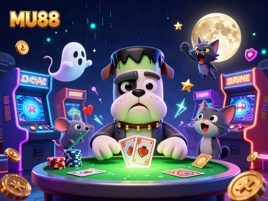 MU88 showcases a vibrant casino scene with colorful characters and game elements, exciting the players.