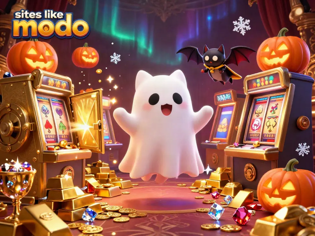 Explore thrilling jackpots and surprises with sites like modo in this vibrant casino illustration.