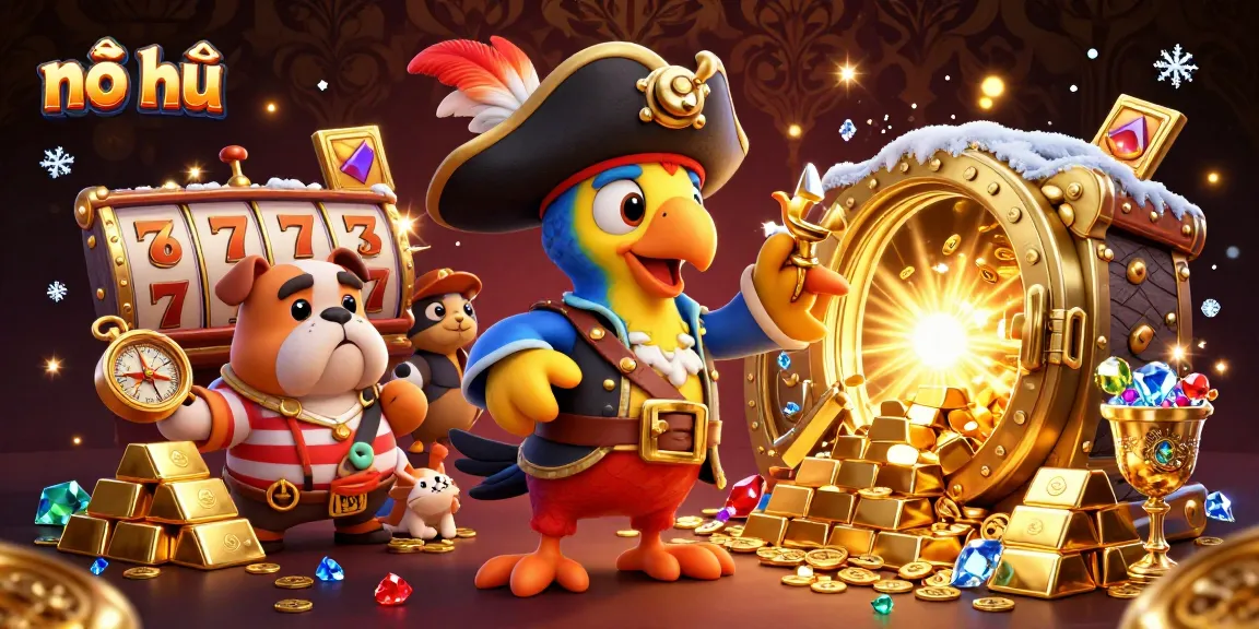 Experience the excitement of nổ hũ with this captivating 3D casino scene filled with vivid treasures and lively characters.