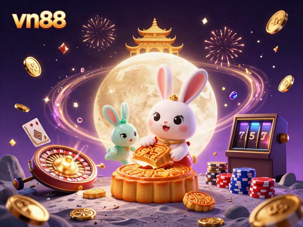 Experience the excitement of vn88 with a dynamic scene featuring a moon rabbit and casino elements.