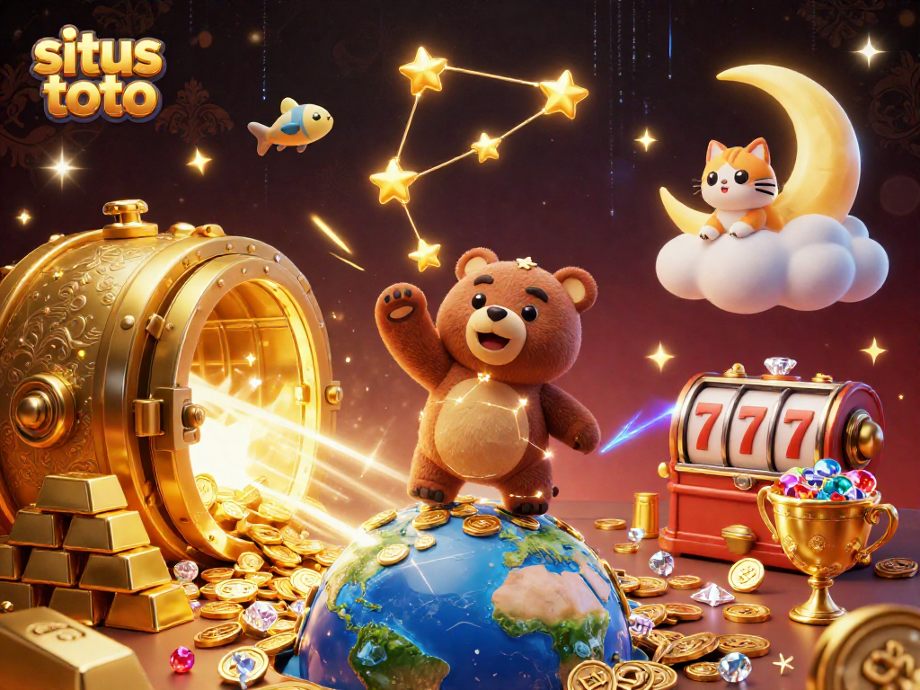 Experience situs toto magic as the constellation bear collects coins from below, surrounded by slot elements.
