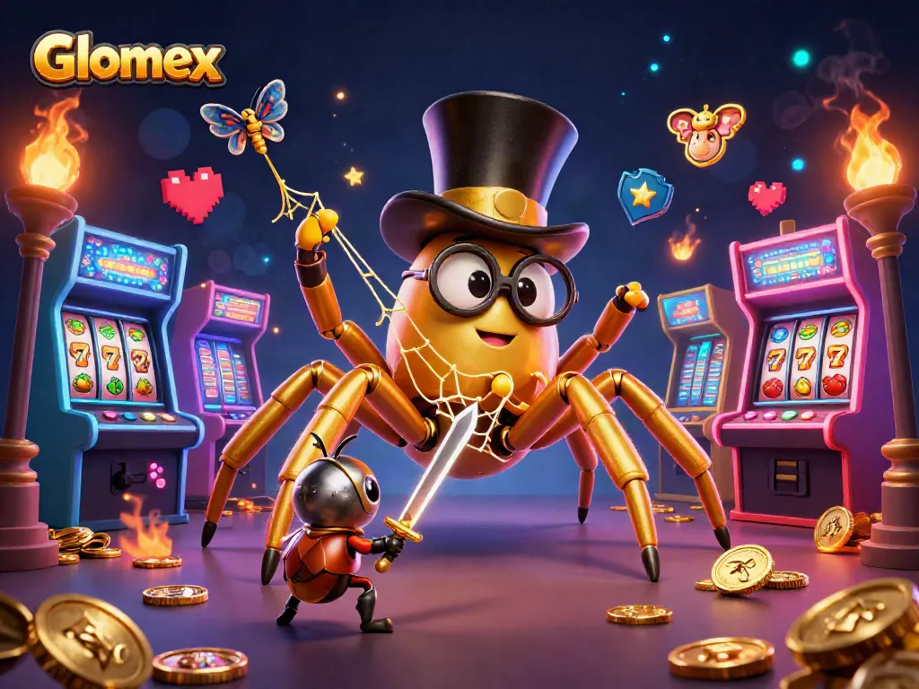 Experience thrilling gameplay with Glomex at a vibrant casino scene featuring dynamic characters and gaming elements.