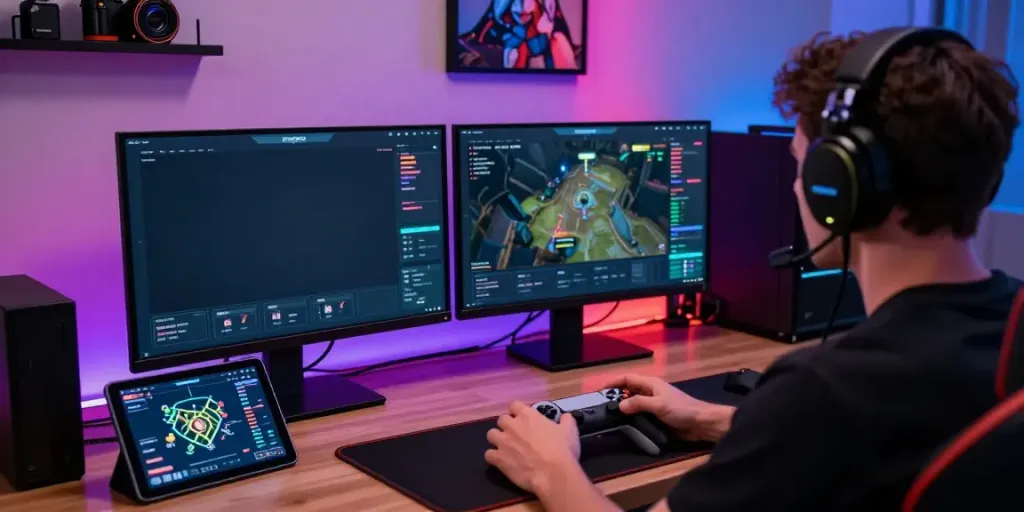 Engaging gaming scene showcasing innovative features of situs singatoto in a high-tech setup.