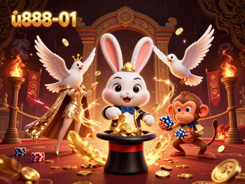 Engage with the u888-01 magic of online gambling featuring vibrant characters and casino elements.