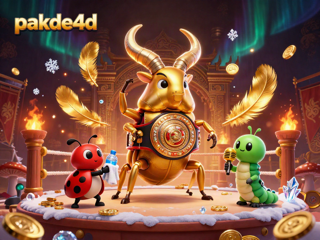 Experience pakde4d with a vibrant 3D scene featuring a golden stag beetle championing in a dynamic gambling setting.