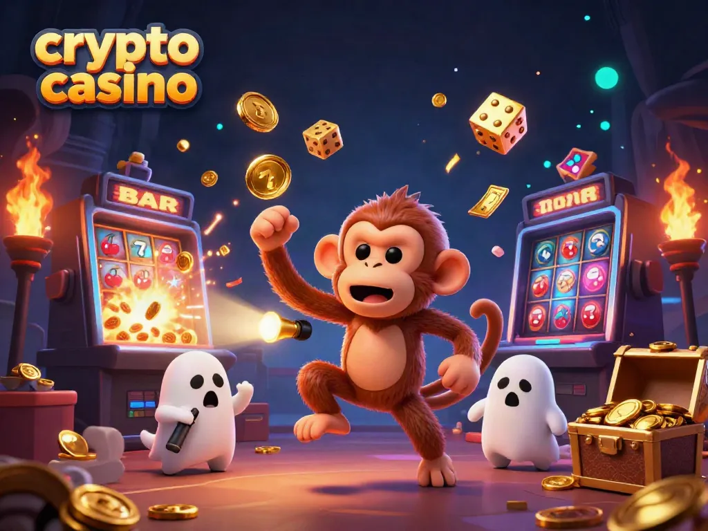 Experience the excitement of a crypto casino with a mischievous poltergeist monkey and ghost-hunter puppy.