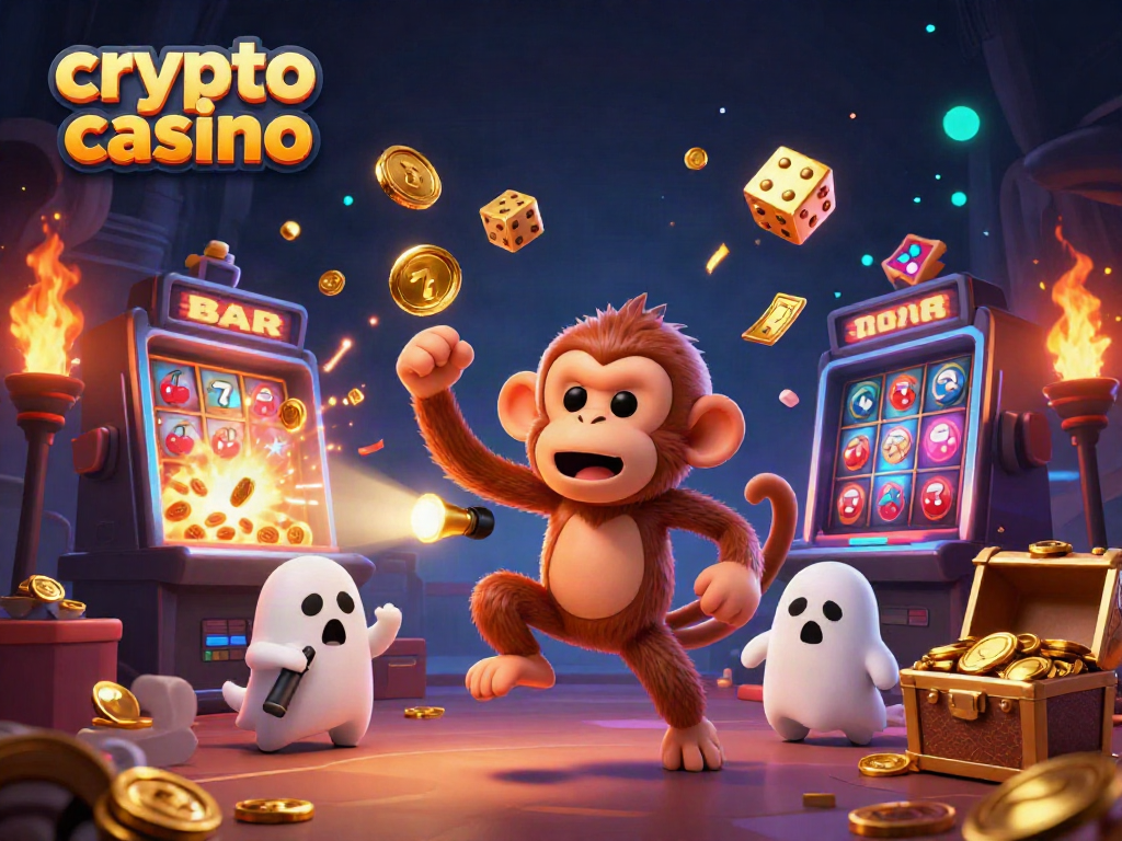 Experience the excitement of a crypto casino with a mischievous poltergeist monkey and ghost-hunter puppy.