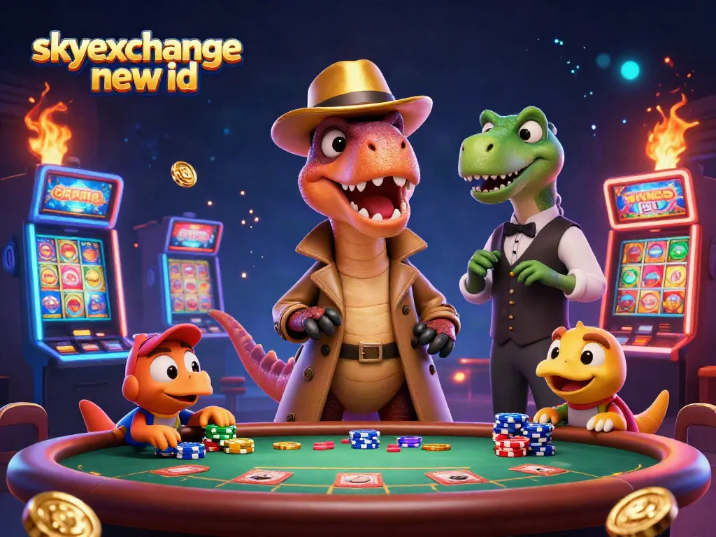 Engage in thrilling gameplay with a skyexchange new id at a vibrant blackjack table featuring cartoon dinosaurs.