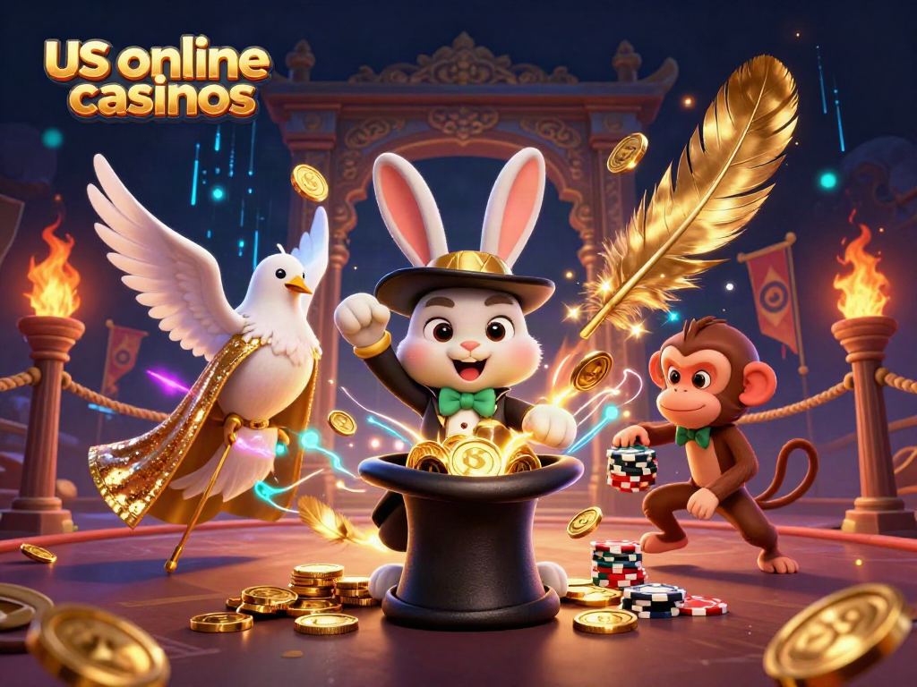 Experience magical moments at us online casinos with vibrant casino elements and characters.