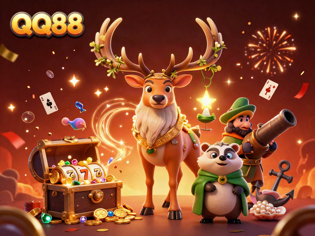 Experience exhilarating bets at QQ88 with a vibrant scene of fantasy creatures and casino elements