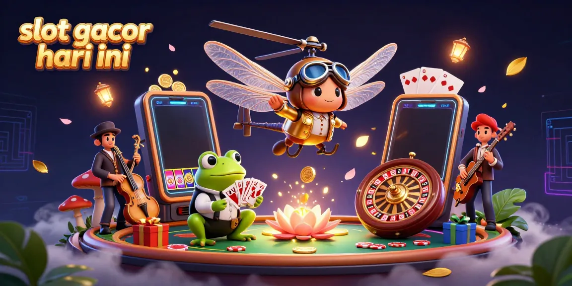 Engage with slot gacor hari ini as a helicopter pilot and frog croupier come alive in a vibrant casino scene.