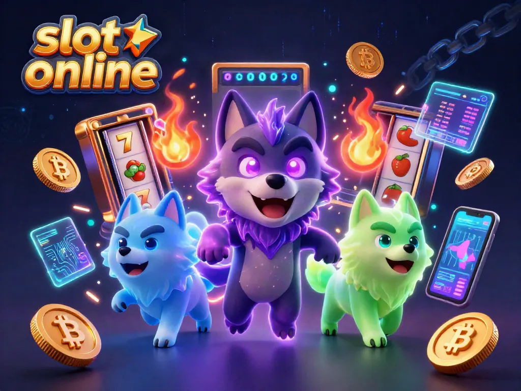 Menangkan slot online dengan karakter serigala bercahaya di latar belakang yang kaya visual.