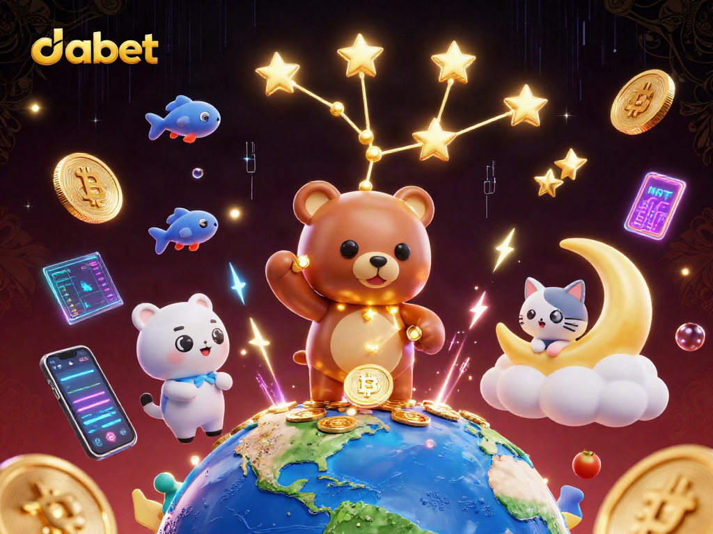 Engage with dabet’s vibrant gaming experience featuring a constellation bear and golden coins.