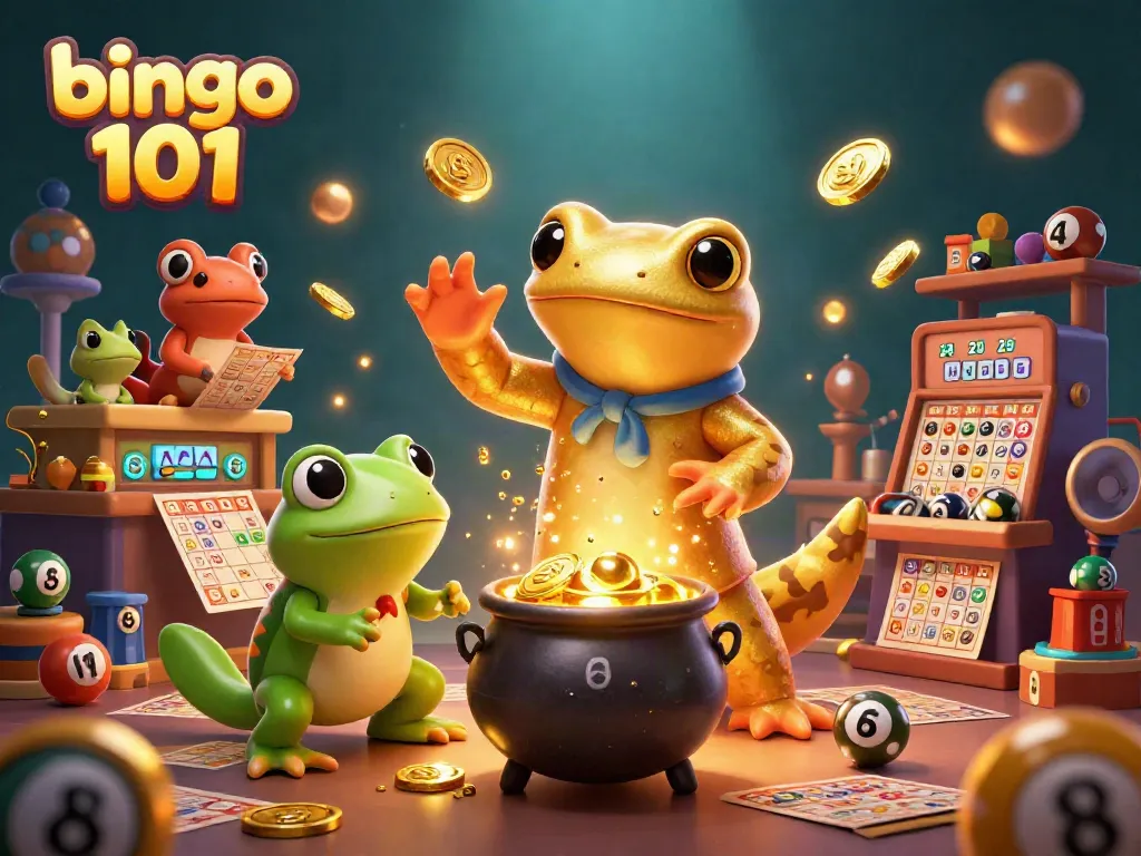Menangkan hadiah menarik dengan bingo 101 dalam ilustrasi 3D yang penuh warna.