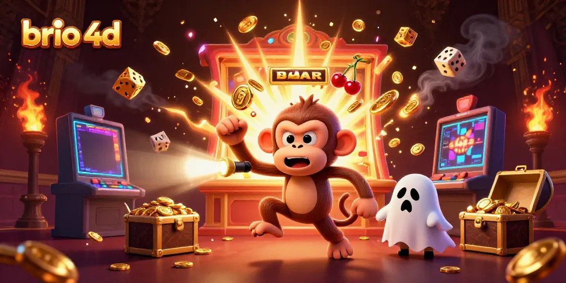 Experience the excitement of brio 4d with a lively scene of slots and golden treasures.