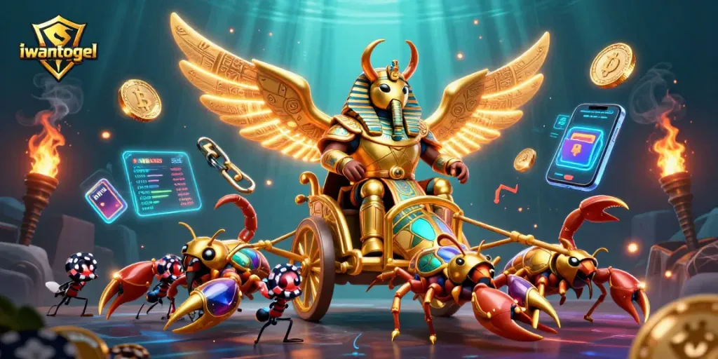 Engage with iwantogel by playing dynamic casino games featuring vibrant characters and gold elements.