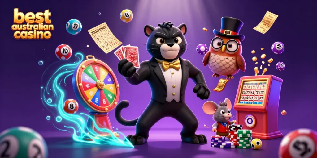 Experience the excitement of the best australian casino with colorful characters and dynamic game elements.