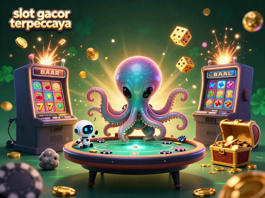 Gali slot gacor terpercaya dengan alien dan mesin slot berkilauan di galaksi