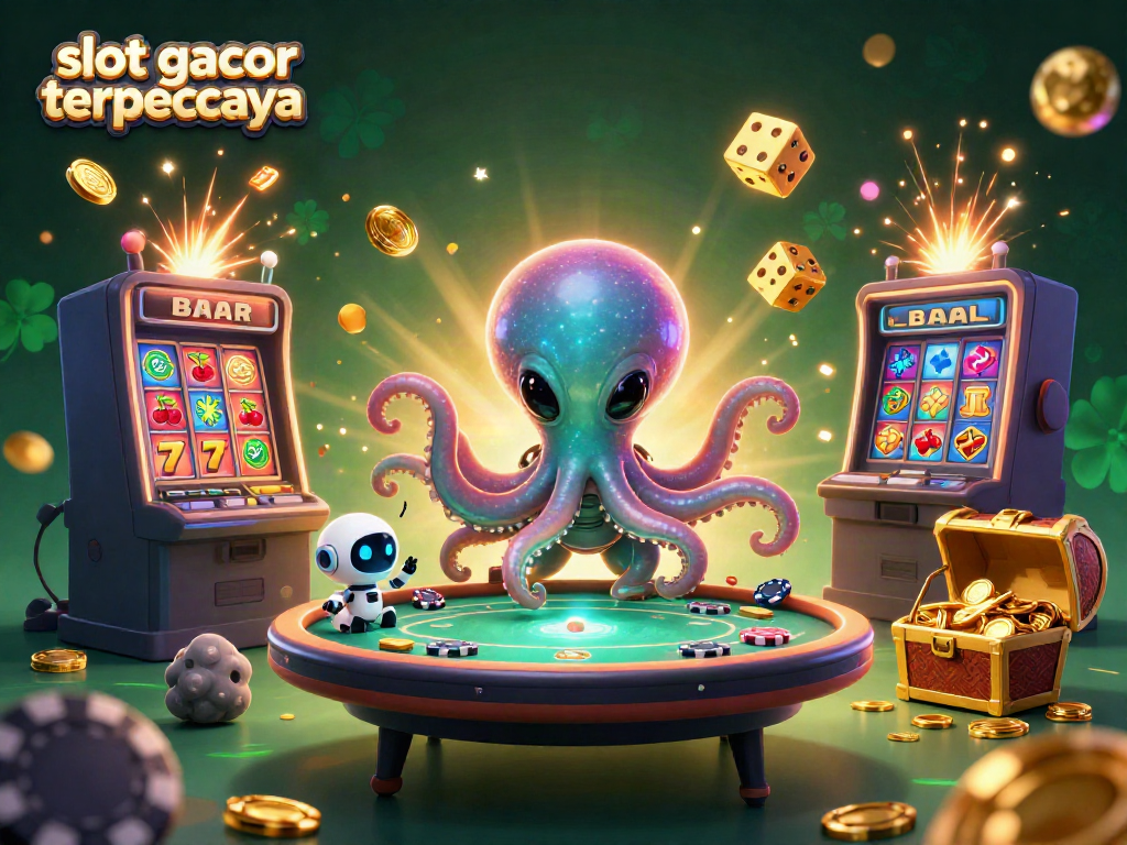 Gali slot gacor terpercaya dengan alien dan mesin slot berkilauan di galaksi